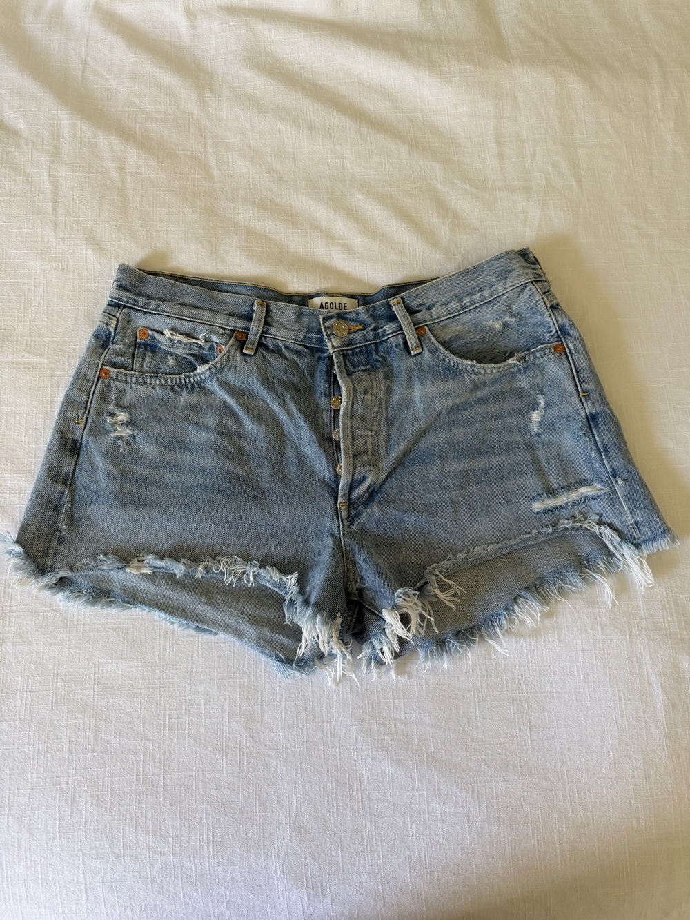 Agolde Parker Light Wash Distressed Denim Shorts